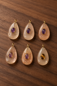 Colgante de Gema en Forma de Lágrima Color Durazno Tendencia 2026, con Piedra Lunar Durazno y Bisel Chapado en Oro, Hecho a Mano, Unisex, para Boda de Mujer - Product Image 5
