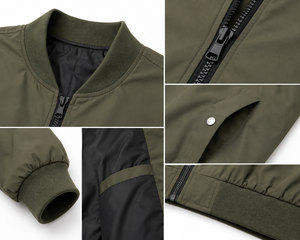 Blouson bomber vert olive pour homme, fermeture éclair, col montant, coupe-vent décontracté en polyester, vêtement d'extérieur pour l'automne - Product Image 6