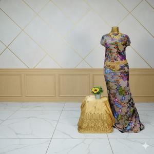 Vêtement de soirée de luxe en velours somalien Maqbal Dirac, jacquard élégant, tissé uni à motifs floraux, 100% soie, accents dorés, pour mariages - Product Image 3