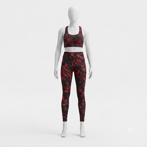 Leggings taille haute à imprimé géométrique, longueur intégrale, pour femme, vêtements de sport, motif rouge et noir, tricoté en Spandex et Polyester - Product Image 2