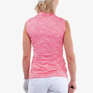 <b>Women's</b> Sleeveless <b>Polo</b> <b>Shirt</b> <b>Pink</b> Dot Pattern Quick Dry Knitted Casual Sport Top with OEM ODM Service Best Quality Latest - Product Image 2