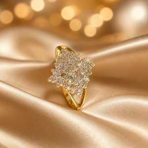 Luxury 14K <b>Gold</b> Floral Cluster <b>Ring</b> with Sparkling CZ Stones Elegant Bridal Party Wear Jewelry for Women - Product Image 2
