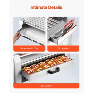 Griglia per Hot Dog in Acciaio Inox con 7 Rulli, 1200W, Macchina da Cucina Commerciale con Copertura Riscaldante per Panini - Product Image 5