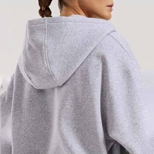 Sudadera con Capucha Extra Grande para Mujer, de Primera Calidad, con Cierre, Color Gris Sólido, 100% Algodón Tejido, Transpirable, Informal para Otoño - Product Image 6