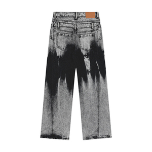 ARZINEN INDUSTRY Jean en denim ample à jambe large pour homme, taille mi-haute, délavage neige, vintage, 100% coton, tissé uni, coupe-vent et imperméable - Product Image 2