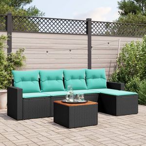 Divano da 6 pezzi in Poly Rattan nero con cuscini divani da giardino - Product Image 1
