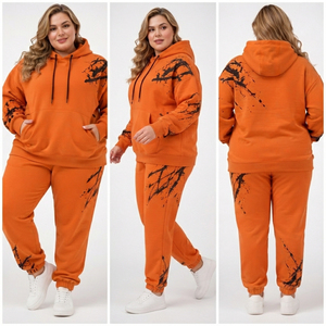 Ensemble sweat à capuche et pantalon de survêtement imprimé écologique pour femme grande taille, en molleton bouclette, décontracté, pour l'hiver - Product Image 5