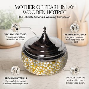 Mother of Pearl Inlay Wooden Casserole Set | Stainless Steel Food Warmer Hotpot | Premium Serving Dish Cookware <b>Gift</b> Collection - Product Image 5