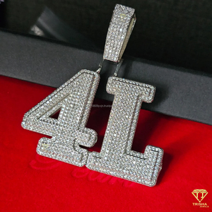 Collier pendentif personnalisé « J5 » avec lettres, serti de diamants Moissanite, chaîne cubaine, bijoux Hip Hop - Product Image 2