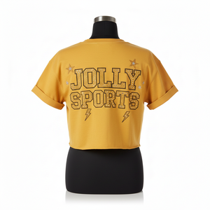 Camiseta Corta para Mujer, Tela de Jersey de Algodón Premium, Color Mostaza, Logotipo con Pedrería, Personalizable, Transpirable - Product Image 2