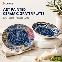 Blauw gepatroneerd keramisch knoflookrasp bord met aangepast logo OEM ODM Private Label fabrikant leverancier groothandel bulk keukengerei