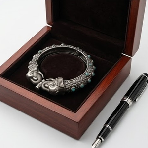 DIVYORO Turquoise Elephant KADA Brass Oxidized Silver Bangle for Women Ethnic Tribal Style Anniversary Occasion - Product Image 3