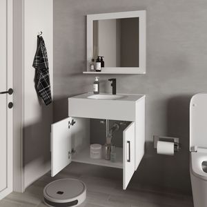 Mobile bagno sospeso Slater White con lavabo, mobiletto a due ante e specchio - Product Image 4