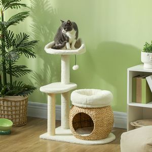 Cream White 31\" <b>Cat</b> Tree Tower with <b>Scratching</b> <b>Posts</b> Condo Beds Platform Toy Ball <b>for</b> Indoor <b>Cats</b> - Product Image 2