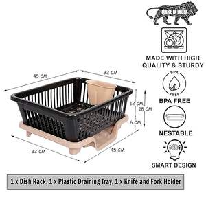Escurridor de Platos 3 en 1, Cesta para Utensilios de Plástico Resistente con Soporte para Cucharas y Bandeja Escurridora Extraíble |   Marrón Irrompible - Product Image 3