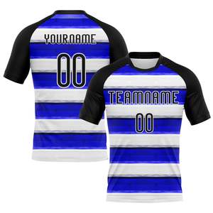 Uniforme de Voleibol Elite Blanco y Azul Rey con Diseño de Rayas Horizontales, 100% Poliéster, Jersey de Malla Bird Eye, Conjunto de Pantalones Cortos, Logotipo Personalizado - Product Image 2