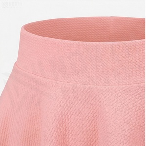Mini-jupe trapèze rose pour femme, taille élastique, plissée, tricotée, couleur unie, style doux, toutes saisons - Product Image 4