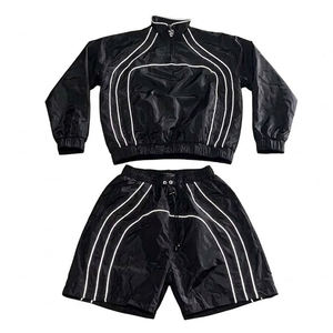 Custom Mens Cotton Solid Knitted <b>Hooded</b> Windbreaker Shorts Set Lightweight <b>Zip</b> Jacket Two Piece Sportswear Travel Outfit Unisex - Product Image 1