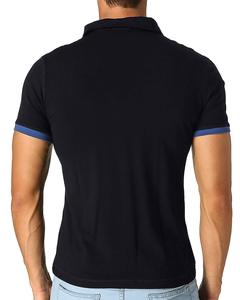Polo à manches courtes pour homme, noir, en coton tricoté, décontracté, couleur unie, design respirant - Product Image 6