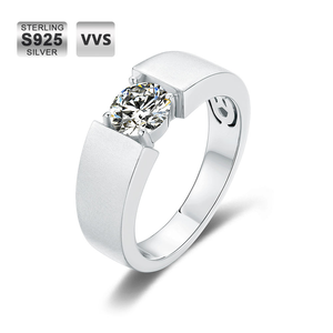 Iced Out Hip Hop Gold Plated Sterling <b>Silver</b> 1ct Lab Grown Diamond Engagement Ring VVS1 for <b>Men</b> - Product Image 2