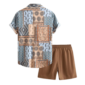 2026 Premium Quality Custom Shirt Shorts Summer Set 2 Pieces <b>V</b>-neck Casual Beach Summer Set Breathable 100% Cotton Anti-Static - Product Image 3