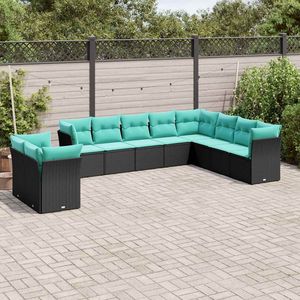 Set Divano da Esterno in Polyrattan Nero da 10 Pezzi con Cuscini - Elegante Collezione di Mobili da Giardino - Product Image 1