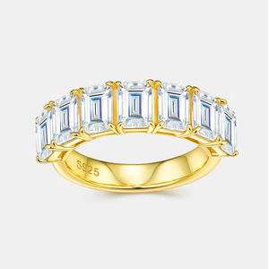 Trendy 925 <b>Silver</b> Gold Plated Classic <b>Emerald</b> Cut Moissanite Stacking Wedding <b>Rings</b> Bezel Setting Half Eternity Matching Band - Product Image 1