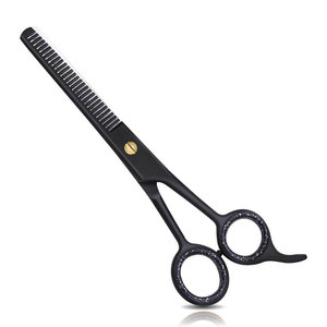 Ciseaux de barbier en acier inoxydable noir à 28 dents pour droitiers, pour la texture et le mélange professionnel des cheveux - Product Image 1