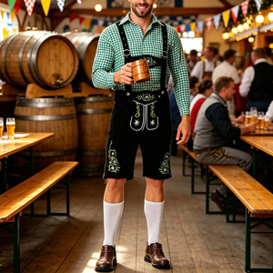 Pantalones Cortos de Cuero Lederhosen Bávaros para Hombre, Transpirables, Bordados, Traje Tradicional Alemán para el Festival Oktoberfest, Cerveza - Product Image 3