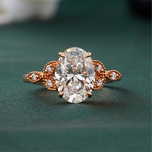 Anillo de compromiso de oro de 14K con diamante cultivado en laboratorio de 3.09 CT, corte ovalado y marquesa, claridad VVS2, DEF, solitario nupcial con engaste de puntas - Product Image 1