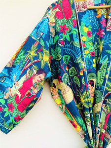 Kimono con Estampado Floral Bohemio, Manga Tres Cuartos, Corte Holgado, Ropa de Verano, Estampado Digital, Tejido de Poliéster, Largo Midi - Product Image 4