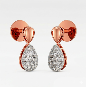 Pendientes de Oro Rosa de 18K con Diamantes Cultivados en Laboratorio VVS EF, Corte Redondo y en Forma de Pera, con Engaste Pavé, Diamantes CVD, para Mujer - Product Image 1