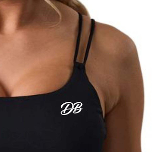 Soutien-gorge de sport noir pour femme avec logo personnalisé, double bretelle, sans couture, crop top d'entraînement à fines bretelles, ensemble de fitness et de gym, vêtements de sport, vente en gros - Product Image 6