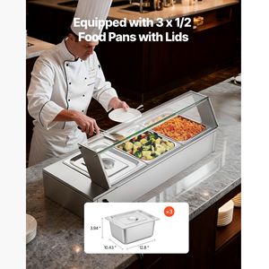Scaldavivande Elettrico Commerciale 1500W in Acciaio Inox, Buffet da Banco con Coperchio in Vetro e Controllo Manuale della Temperatura - Product Image 3