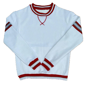 <b>White</b> Crew Neck <b>Sweatshirt</b> Striped Rib Cuff Regular Fit Unisex Casual Pullover Knitted Cotton Autumn Wear - Product Image 1
