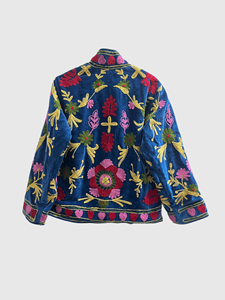 Veste en velours à col mandarin avec motif brodé, manches longues, design géométrique, broderie à la main, vêtements d'automne pour adultes - Product Image 2