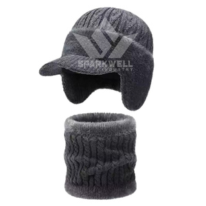 Gorro de Lana Trenzada para Hombre Sparkwell Industry, Forrado de Terciopelo Ártico, Gorro de Punto Cálido para Invierno, Color Sólido, Talla Adulto 56-58cm - Product Image 2