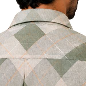 Chemise à manches longues pour homme en coton à carreaux vert sauge et beige, style décontracté, boutonnée, fournisseur de vêtements de mode en gros sur mesure - Product Image 6