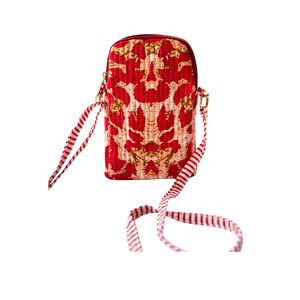 Bolso Bandolera Acolchado con Estampado Floral Rojo de Jaipur, Correa Ajustable a Rayas, Cierre de Cremallera, Estilo Moderno, Uso Diario, Regalo, Viaje - Product Image 1