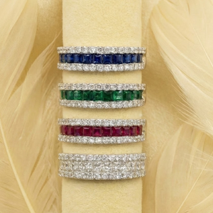 Classic Modern Round Brilliant Cut 18k White Gold Emerald Half Way Band Wedding <b>Rings</b> for Women Party - Product Image 4