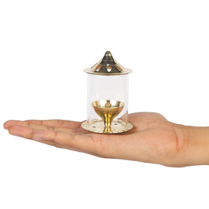 Lampe à huile traditionnelle Klassic Akhand Jyoti Diya en laiton pur de 4 pouces avec abat-jour en verre borosilicate et mèche réglable pour Mandir Pooja - Product Image 3