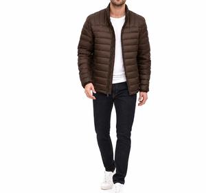 Blouson matelassé unisexe marron en toile écologique, col montant, fermeture éclair frontale, coupe-vent, décontracté, coupe ajustée, rembourrage en polyester - Product Image 1