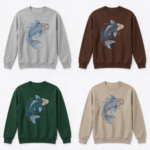 Custom Circuit Board Fish Graphic Print Heavyweight Cotton Fleece Crew neck Sweatshirt <b>Men</b> Street wear Pullover <b>Jumper</b> - Product Image 5