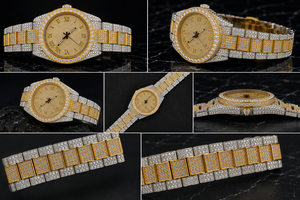Étui à lunettes CRYSTAL entièrement serti de diamants avec bracelet en chiffres romains doré et argenté, style hip-hop, verres miroir, cadeau - Product Image 2