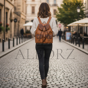 Mochila de Cuero Hecha a Mano al por Mayor para Mujer, Mochila de Cuero Genuino con Estampado Floral Vintage, Bolso de Viaje Boho de Lujo - Product Image 5
