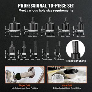 Set di Punte Diamantate per Trapano 10 Pezzi 6/10/12/20/25/30/35/40/45/50mm con Gambo Triangolare e Custodia per il Trasporto - Product Image 3