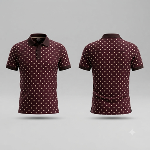 เสื้อโปโลผู้ชายสีแดงเลือดหมู ลายจุด แขนสั้น ผ้าฝ้ายอ๊อกซ์ฟอร์ด สไตล์ลำลอง ระบายอากาศได้ดี ผ้าทอ - Product Image 1
