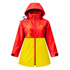 NSPDK Chaqueta Impermeable Roja Dorada con Capucha y Cremallera para Mujer, Cuello Alto, Manga Larga, Anorak para Exteriores - Product Image 1