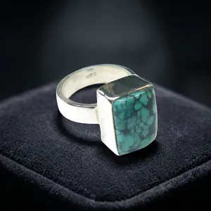 Bague géométrique en pierre turquoise, argent 925, sertissage clos, bijoux minimalistes, vermeil, faite à la main, pour tous les jours - Product Image 5