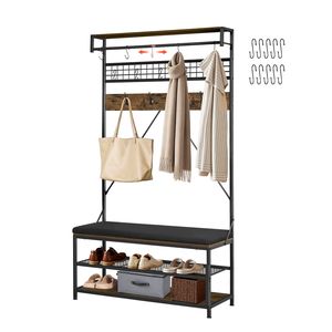 Appendiabiti da ingresso da 72 pollici con panca scarpiera, scarpiera a 2 livelli autoportante, organizer portaoggetti, asta appendiabiti e ripiani in rete - Product Image 1